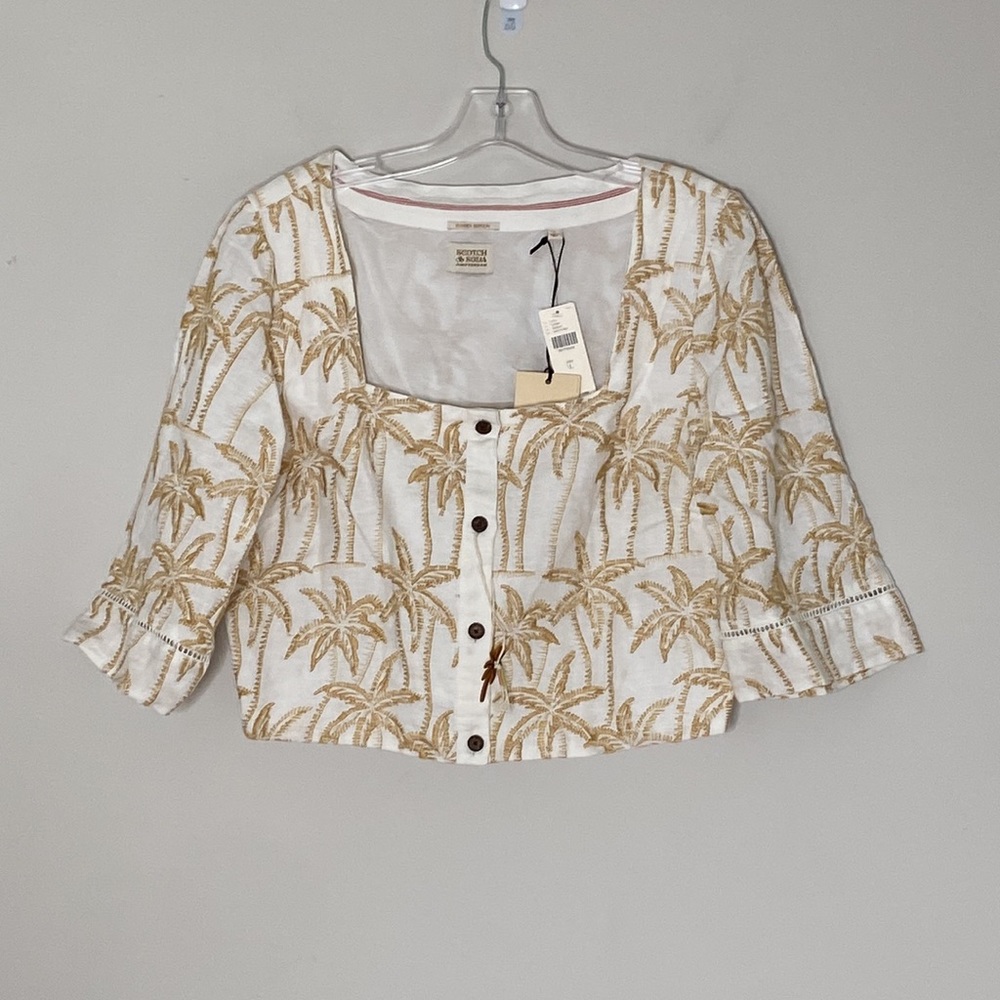 Anthropologie Scotch & Soda Cropped Scoop-Neck Buttondown - Picture 1 of 7